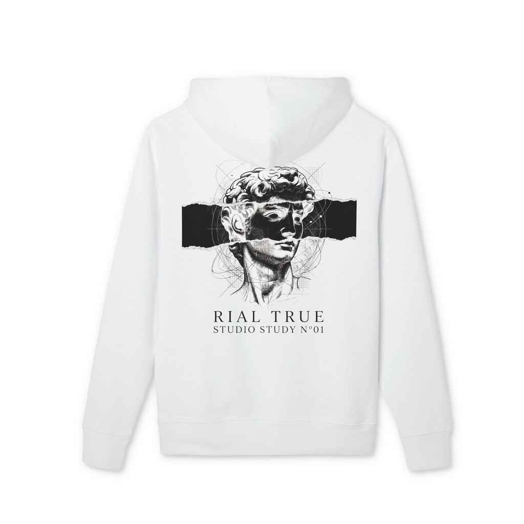 RIAL TRUE - "ARCHIVE_01" Studio Study N°01 Graphic Hoodie, Renaissance Art & Brutalist Design WHITE