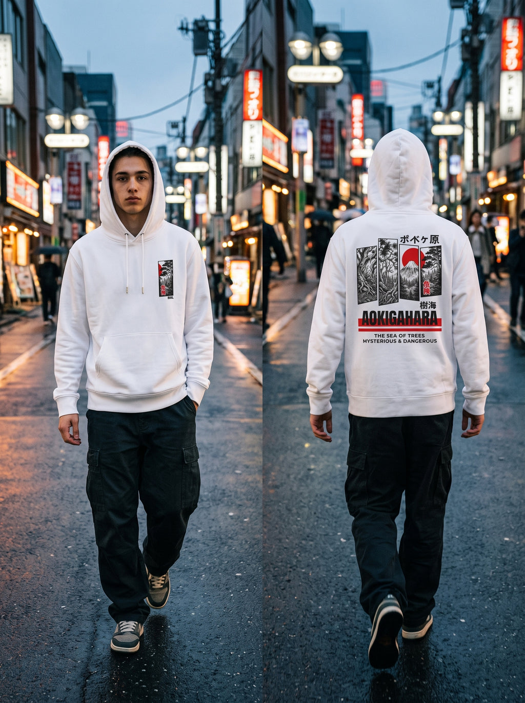 RIAL True - "Aokigahara" Jukai Forest Graphic Hoodie, Japanese Mountain Design WHITE