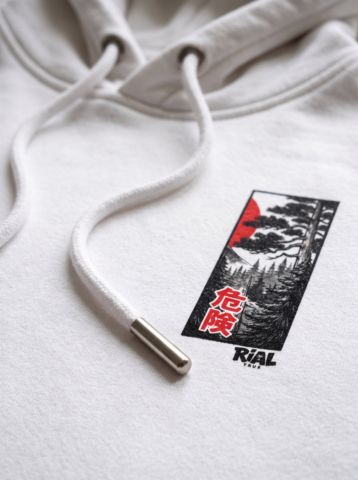 RIAL True - "Aokigahara" Jukai Forest Graphic Hoodie, Japanese Mountain Design WHITE