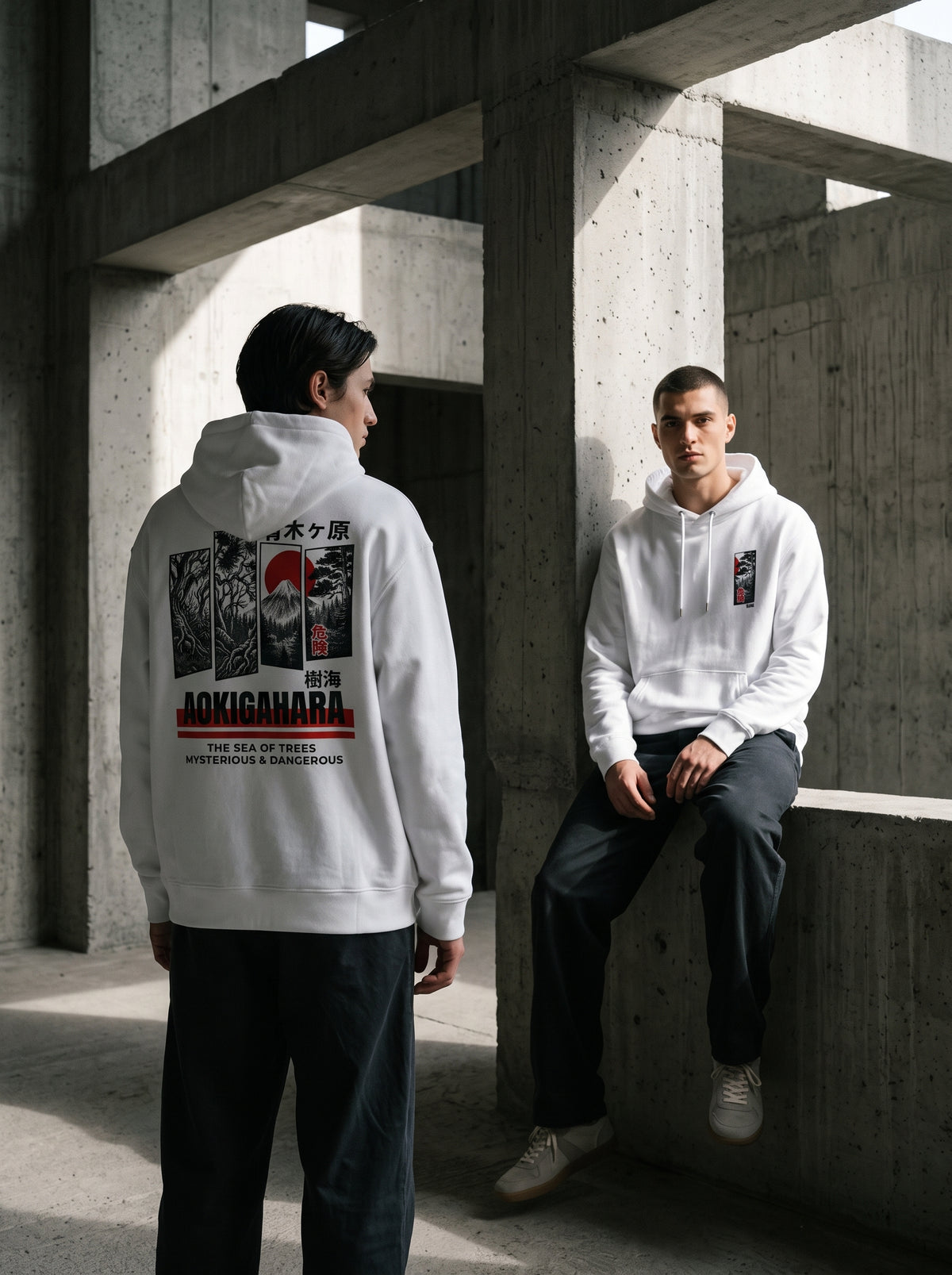RIAL True - "Aokigahara" Jukai Forest Graphic Hoodie, Japanese Mountain Design WHITE