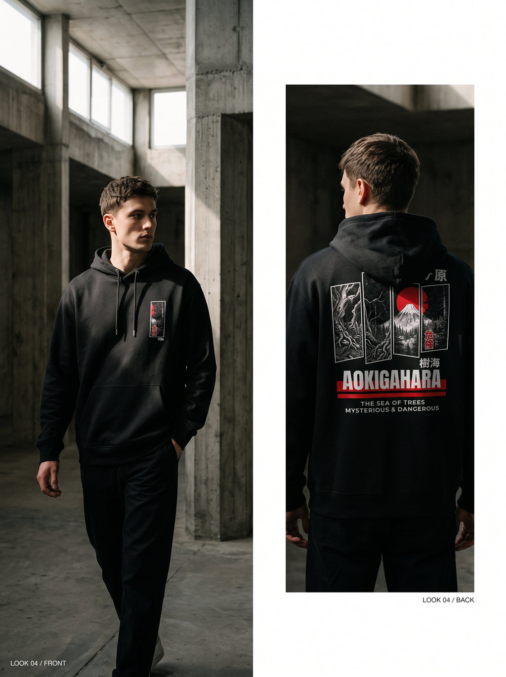 RIAL True - "Aokigahara" Jukai Forest Graphic Hoodie, Japanese Mountain Design BLACK