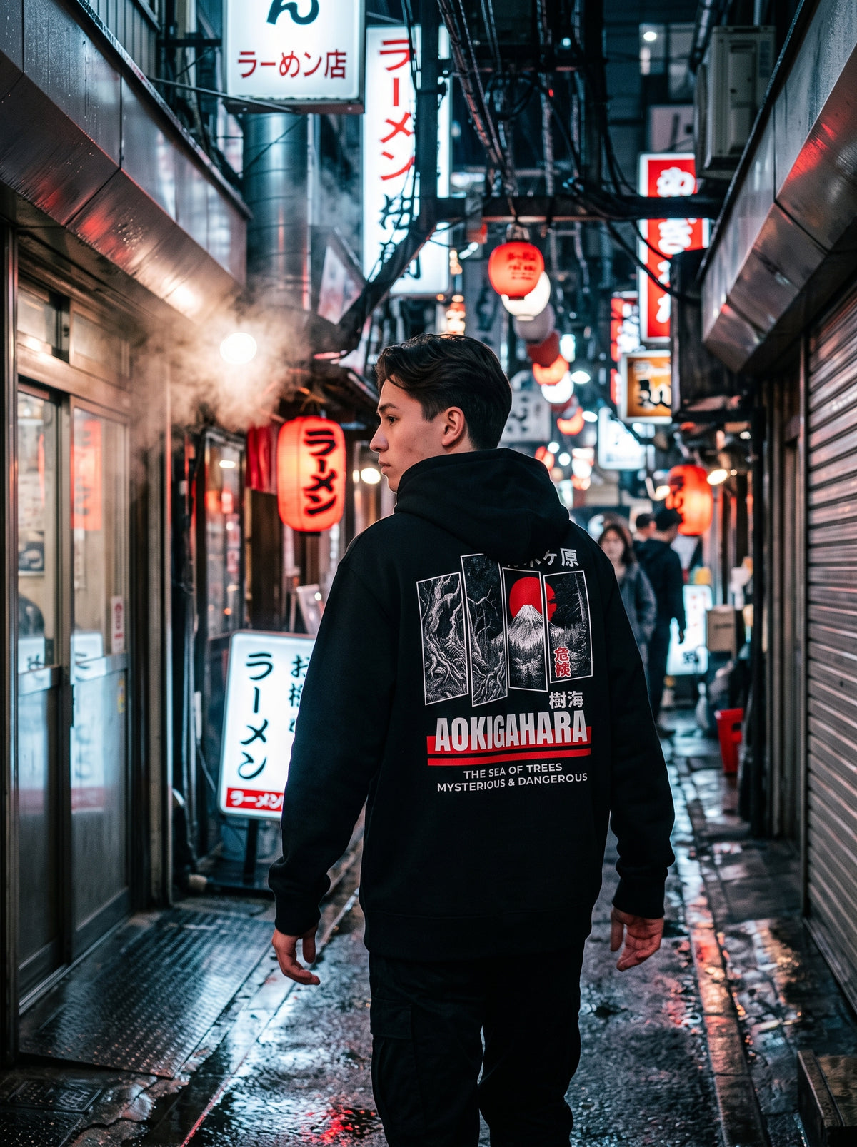 RIAL True - "Aokigahara" Jukai Forest Graphic Hoodie, Japanese Mountain Design BLACK