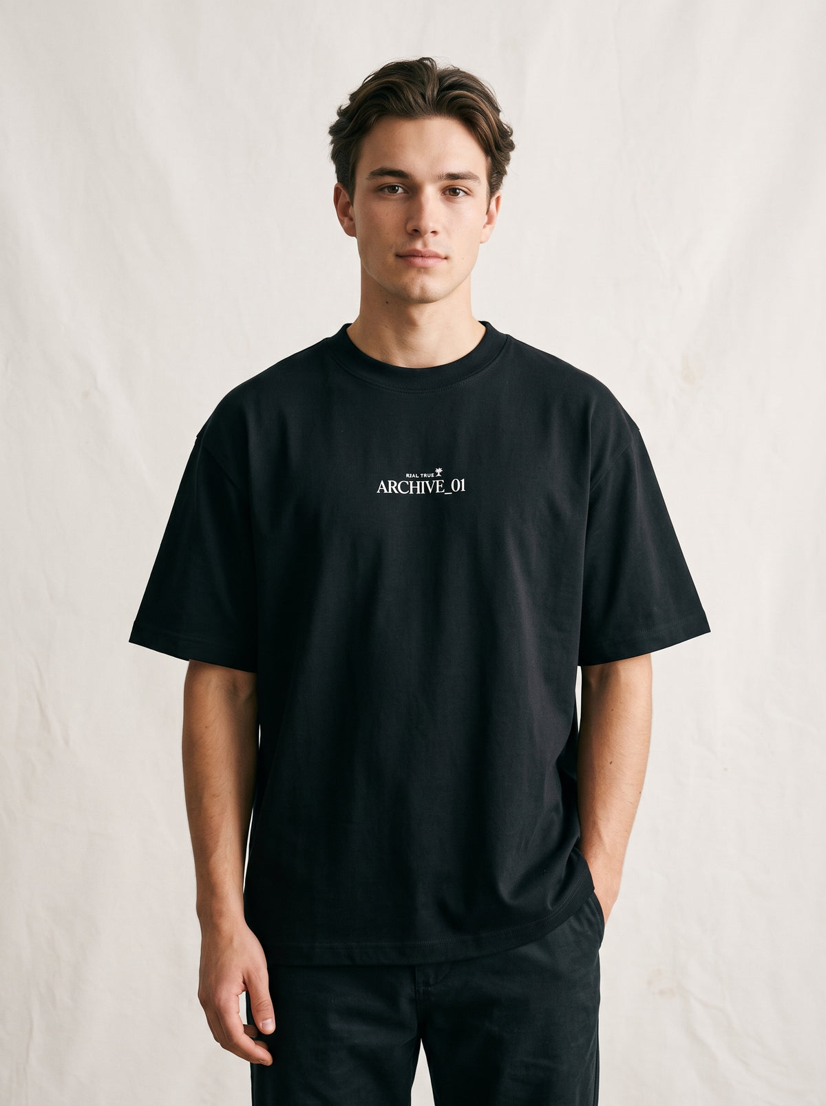 RIAL TRUE — ARCHIVE_01 "Studio Study N°01" Graphic Tee | Heavyweight Organic Streetwear BLACK