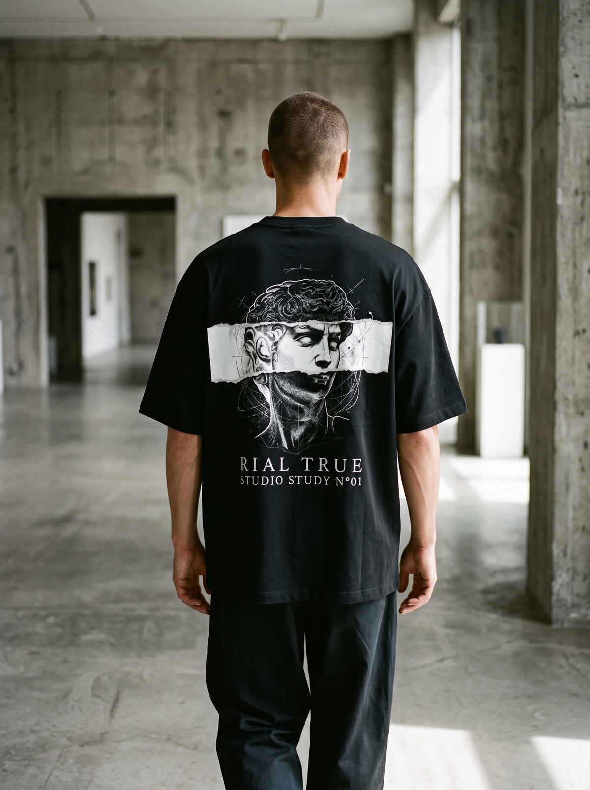 RIAL TRUE — ARCHIVE_01 "Studio Study N°01" Graphic Tee | Heavyweight Organic Streetwear BLACK
