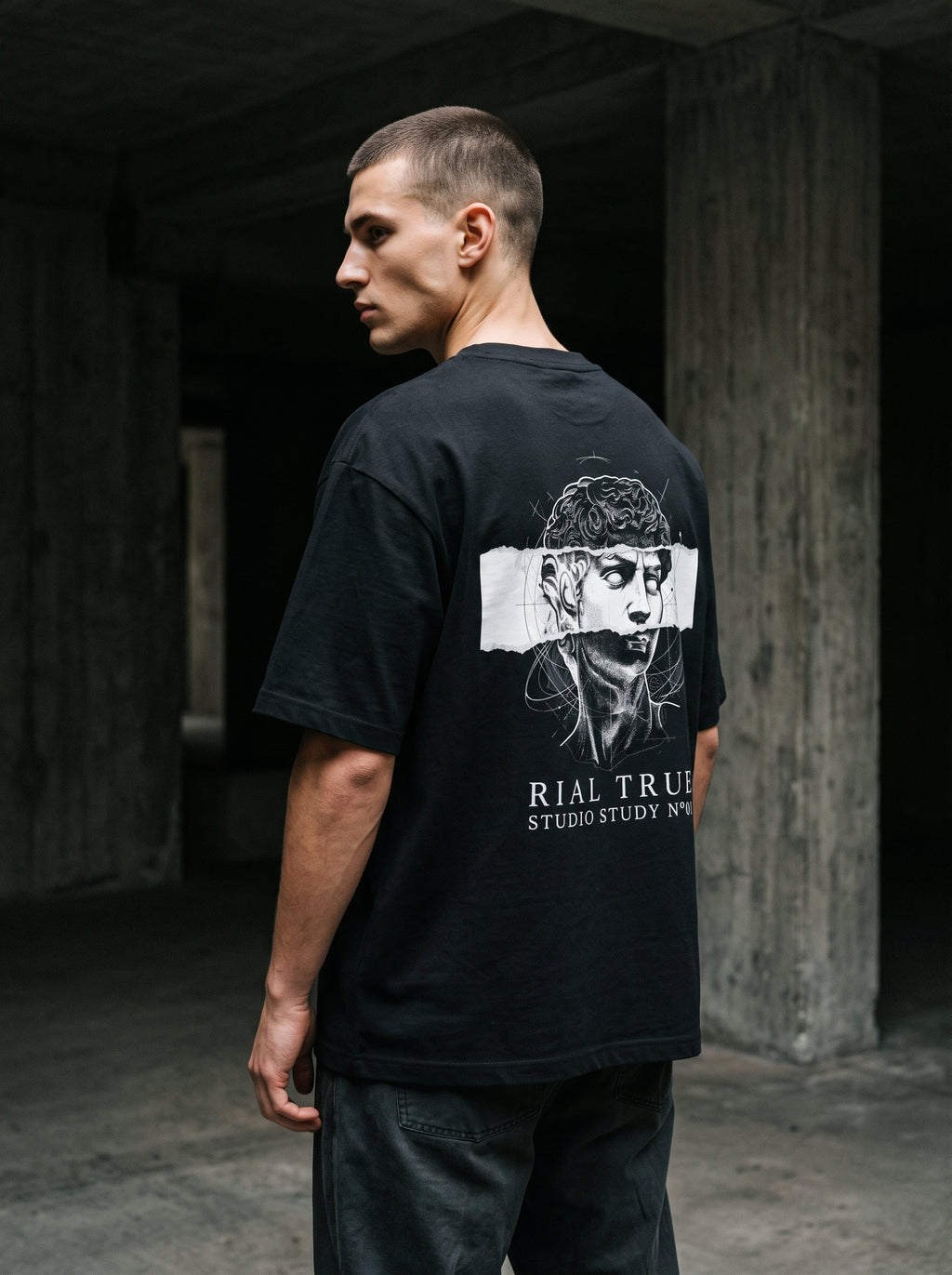 RIAL TRUE — ARCHIVE_01 "Studio Study N°01" Graphic Tee | Heavyweight Organic Streetwear BLACK