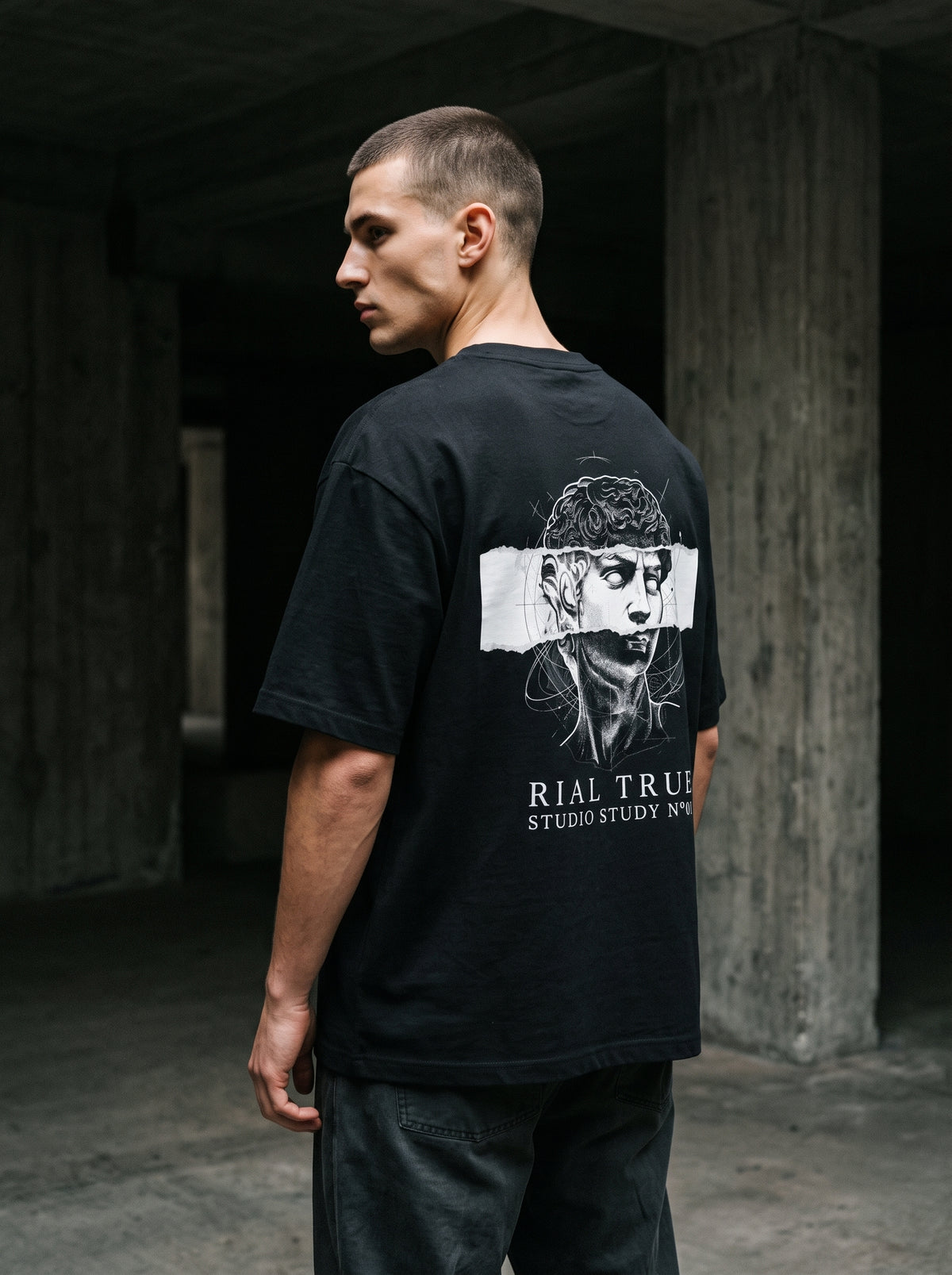 RIAL TRUE — ARCHIVE_01 "Studio Study N°01" Graphic Tee | Heavyweight Organic Streetwear BLACK
