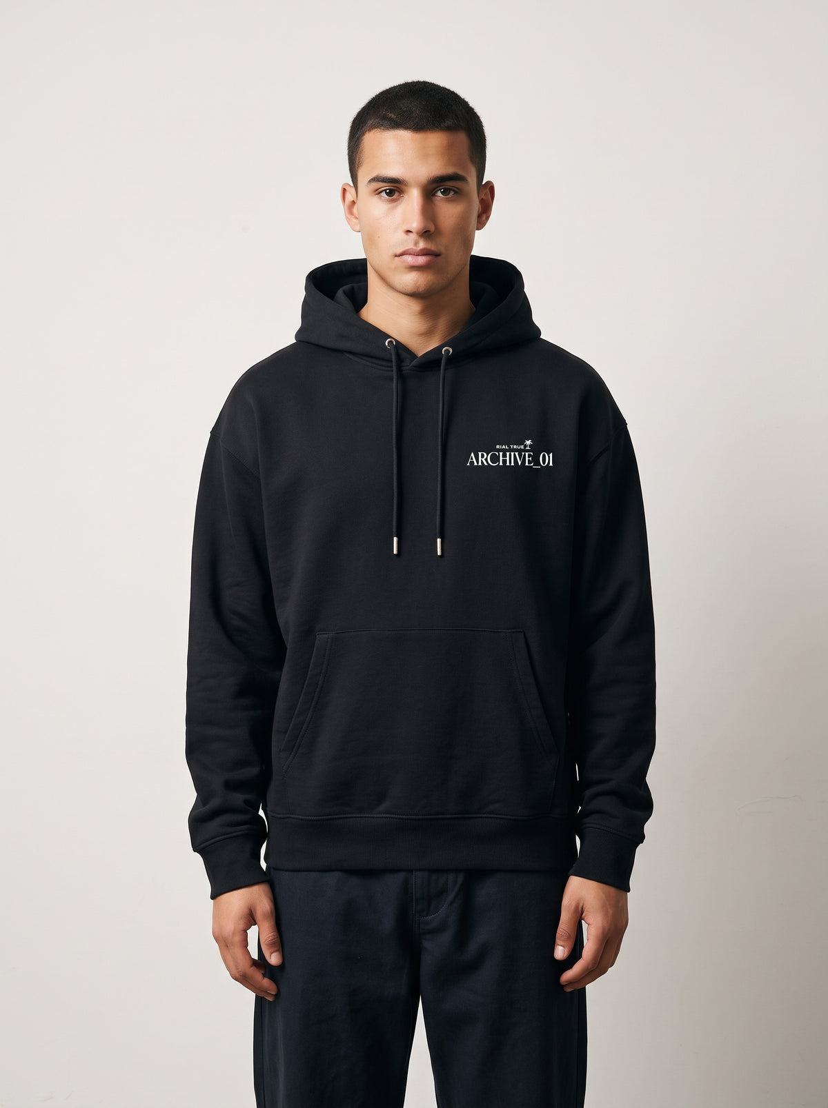 RIAL TRUE - "ARCHIVE_01" Studio Study N°01 Graphic Hoodie, Renaissance Art & Brutalist Design BLACK