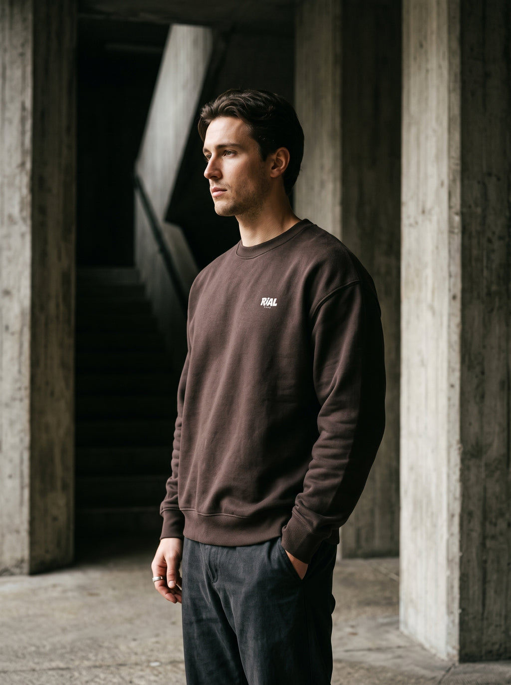 Essentials Dark Crewneck Sweatshirt — RIAL TRUE