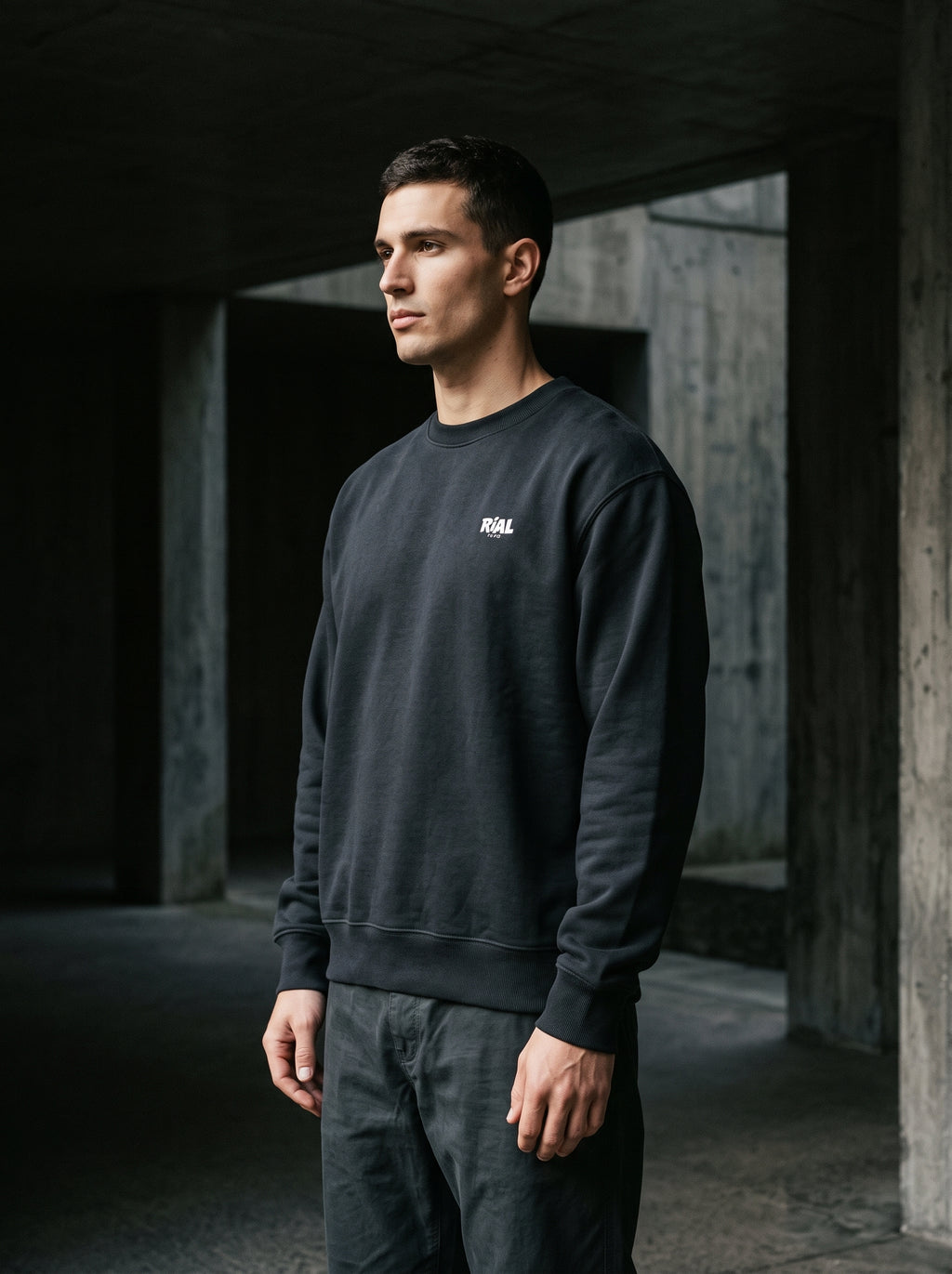 Essentials Dark Crewneck Sweatshirt — RIAL TRUE