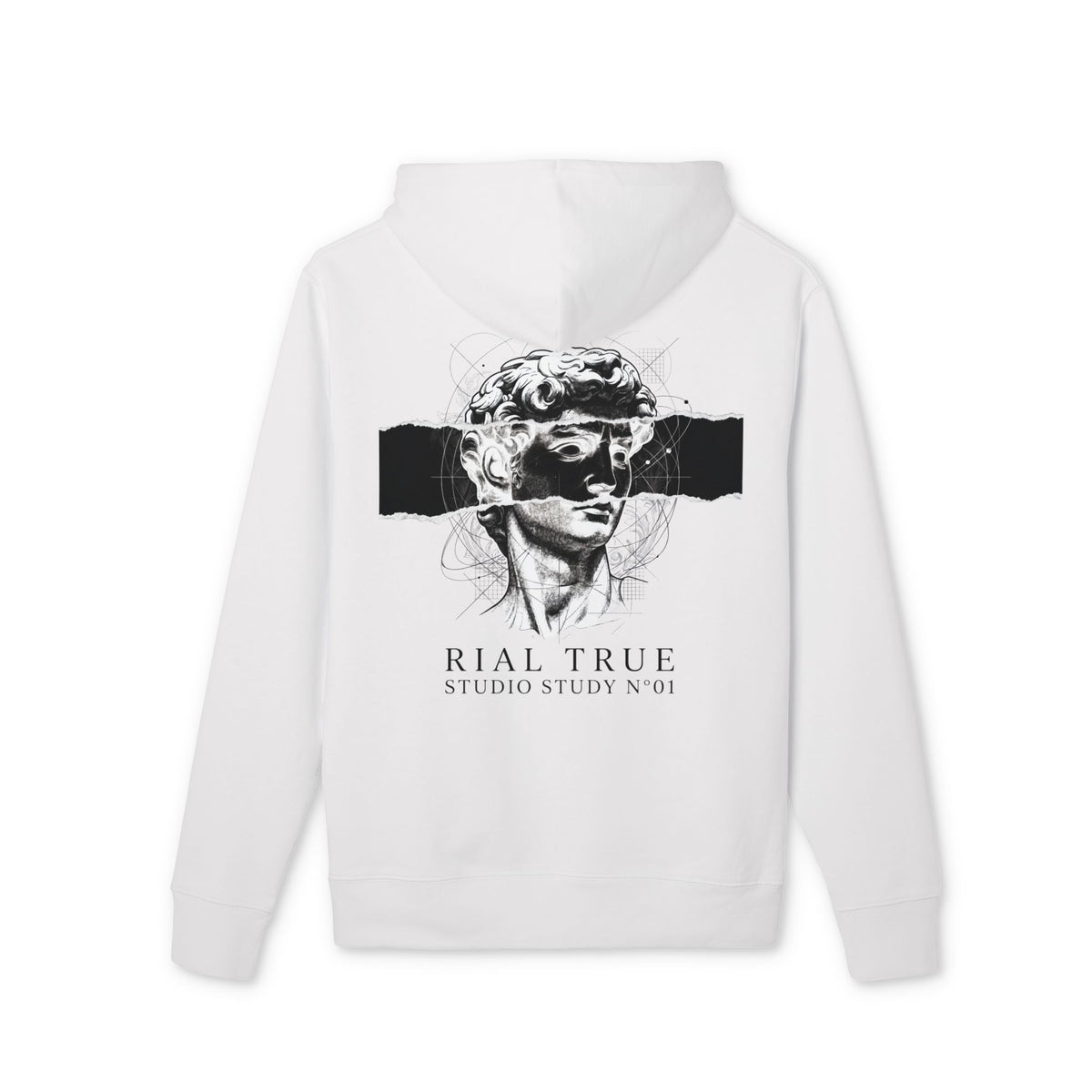 RIAL TRUE - "ARCHIVE_01" Studio Study N°01 Graphic Hoodie, Renaissance Art & Brutalist Design WHITE
