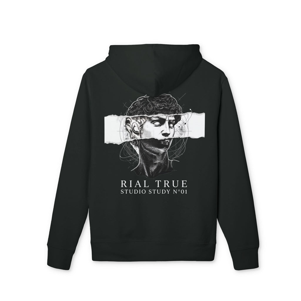 RIAL TRUE - "ARCHIVE_01" Studio Study N°01 Graphic Hoodie, Renaissance Art & Brutalist Design BLACK