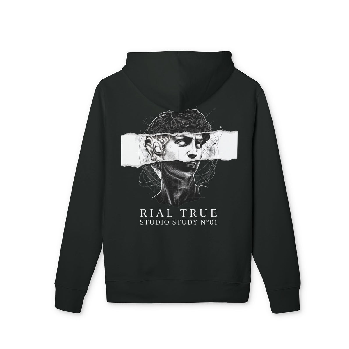 RIAL TRUE - "ARCHIVE_01" Studio Study N°01 Graphic Hoodie, Renaissance Art & Brutalist Design BLACK